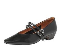 Mo Joc Womens Double Strap Buckle Chunky Heel Mary Jane Shoes Black