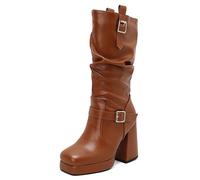 Mo Joc Women's Mid-Calf Boots Block Heel 10CM Slip-Resistant Sole for Commute Social Events