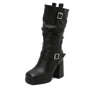 Mo Joc Women's Mid-Calf Boots Block Heel 10CM Slip-Resistant Sole for Commute Social Events