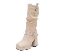 Mo Joc Women's Mid-Calf Boots Block Heel 10CM Slip-Resistant Sole for Commute Social Events