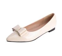 Mo Joc Women's Pointed Toe Flats | Slip-On Design for Easy Wear | 1cm Flat Heel & Anti-Slip Sole | Bow Detail for Casual Style Beige