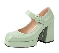 Mo Joc Women's Square Toe Court Shoes, Mary Jane Block Heel Platform, 9.5cm Heel & 2cm Hidden Platform, Non-Slip Sole for Office Daily & Parties