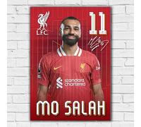 Mo Salah Signed Autographed Poster Print - Liverpool F.C. No.11 - Red Jersey Portrait with Signature & Club Logo - Football Memorabilia Gift, A3 Poster + White Frame
