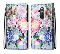 Mo-Somnus Compatible with Huawei Mate 20 Lite Case, PU Leather Flip Wallet Phone Cases Cover with Viewing Stand & 3 Card Holder, TPU Shockproof Magnetic Protective Folio Cover (Flower 3)