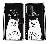 Mo-Somnus Compatible with Oppo A54 5G / A74 5G / A93 5G / A93s 5G Case, PU Leather Flip Wallet Phone Cases Cover with Viewing Stand & 3 Card Holder, TPU Shockproof Magnetic Folio Cover (Cartoon Cat)