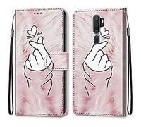 Mo-Somnus Compatible with Oppo A9 2020 / A5 2020 / A11X Case, PU Leather Flip Wallet Phone Cases Cover with Viewing Stand & 3 Card Holder, TPU Shockproof Magnetic Protective Folio Cover (Finger Heart)