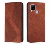 Mo-Somnus Compatible with OPPO Realme C12/C15/C25/C25S/7i/ Narzo 20/Narzo 30A Case, Shockproof Wallet Case PU Leather with Card Holder Folding Stand Magnetic Protect Flip Cover Phone Cases (Brown)