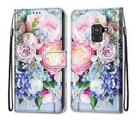 Mo-Somnus Compatible with Samsung Galaxy A8 2018 / A530F Case, PU Leather Flip Wallet Phone Cases Cover with Viewing Stand & 3 Card Holder, TPU Shockproof Magnetic Protective Folio Cover (Flower 3)