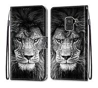 Mo-Somnus Compatible with Samsung Galaxy A8 2018 / A530F Case, PU Leather Flip Wallet Phone Cases Cover with Viewing Stand & 3 Card Holder, TPU Shockproof Magnetic Protective Folio Cover (Lion)
