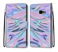 Mo-Somnus Compatible with Samsung Galaxy J4 Plus 2018 / J4 Prime Case, PU Leather Flip Wallet Phone Cases Cover with Viewing Stand & 3 Card Holder, TPU Shockproof Magnetic Folio Cover (Fluorescent)