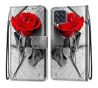 Mo-Somnus Compatible with Samsung Galaxy M32 4G / F22 Case, PU Leather Flip Wallet Phone Cases Cover with Viewing Stand & 3 Card Holder, TPU Shockproof Magnetic Protective Folio Cover (Rose)
