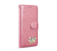 Mo-Somnus For Galaxy S20 Plus Case [Free Tempered Glass Screen Protector], Bling Glitter Sparkly [Loving Heart Diamond] Design Wallet PU Leather Flip Case Cover For Samsung Galaxy S20 Plus (Pink)