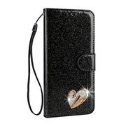 Mo-Somnus For Galaxy S7 Case [Free Tempered Glass Screen Protector], Luxury Bling Glitter Sparkly [Loving Heart Diamond] Design Wallet Case [Stand Function] Case Cover For Samsung Galaxy S7 (Black)