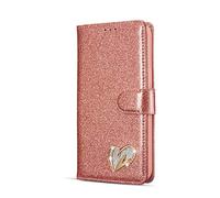 Mo-Somnus For iPhone 12 Pro Max Case 6.7 Inch [With Tempered Glass Screen Protector], Bling Glitter Sparkly [Loving Heart Diamond] Design Wallet PU Leather Flip Case Cover (Rose gold)