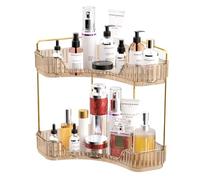 MOACC 2-Tier Corner Bathroom Counter Organizer, Countertop Perfume Tray and Vanity Organizer, Makeup Cosmetic Storage, Corner Storage Organizers for Bathroom, Kitchen, Dresser, Gold