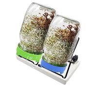 Moageme 2 Seed Sprouting Jar Kit, 1000 ml Sprouting Seeds Jar, Sprouting Jars with Mesh Lids, Stands and Tray, Wide Mouth Sprouting Mason Jar For Growing Your Own Sprouted Seeds Broccoli Beans