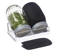 Moageme 2 Seed Sprouting Jar Kit, 950 ml Sprouting Seeds Jar, Sprouting Jars with Mesh Lids, Blackout Sleeves, and Drip Tray, Wide Mouth Sprouting Mason Jar For Seed Germination (Seeds not Included)