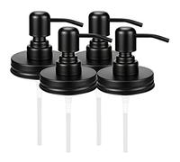 Moageme 4 Mason Jar Soap Dispenser Lid with Pumps, Rustproof Stainless Steel Mason Jar Pump Lid Lotion Soap Dispenser Lids Replacement Kit for Regular Mouth Bottle Mason Jar