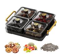Moageme Serving Platter Divided Serving Tray with Lid, Serving Tray with 4 Removable Dish Bowls, Clear Divided Serving Snack Bowl for Appetizers/Candy/Nuts/Cookies/Food/Chips and Dip