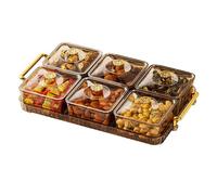 Moageme Serving Platter Divided Serving Tray with Lid, Serving Tray with 6 Removable Dish Bowls, Clear Divided Serving Snack Bowl for Appetizers/Candy/Nuts/Cookies/Food/Chips and Dip