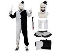 Moalioi Art the clown costume Cosplay Halloween Bodysuit The Killer Clown Cosplay Costume Full Set, Jumpsuit/Mask, XXXL