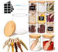 MOAMUN 12 PCS Glass Spice Jars and 12 Wooden Spoons, 7OZ