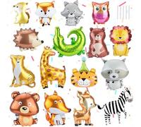 MOAMUN 16 PCS Animal Balloons and 5 Straws, 3D Helium Balloon(20-36in) Includes Many Different Animals, Safari Foil Balloons Theme Party Supplies for Animal themed Baby Shower Birthday Party Decor