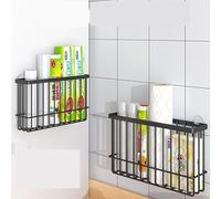 MOAMUN 2PCS Kitchen Cupboard Door Storage Box, Self-Adhesive Wall Mounted Storage Caddy, Metal Cupboard Organiser Cabinet Organiser Cabinet Door Organizer for Kitchen/Bathroom/Bedroom(Black)