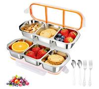 MOAMUN 2PCS Stainless Steel Snack Box with Compartments, Leakproof Lunch Box with Spoon, Fork and Leakproof Lid, 3 Compartments Reusable Snack Pots Food Container for Office School Picnic Travel