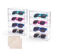 MOAMUN 2PCS Sunglasses Storage with 2PC Glasses Cleaning Cloth, Acrylic Clear Sunglass Organiser Holder with 4 Drawers, Glasses Storage Glasses Case Spectacle for Women Men