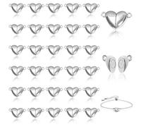 MOAMUN 30 PCS Heart Shaped Bracelet Clasps for Jewelry Making Supplies, Strong Magnetic Necklace Clasps, Durable Bracelet Fasteners for DIY Bracelet Necklace Anklet Jewelry Making(Silver)