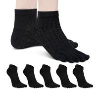 MOAMUN 5 Pairs Toe Socks for Women, Breathable Soft Ankle Socks Toe Separator Sock, Cotton Low Cut Five Finger Thin Sock with Toes for Sports Working, Size4-7(Black)