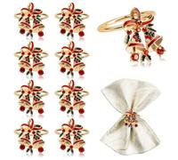 MOAMUN 8 PCS Christmas Napink Rings, Gold Bell Rhinestone Napkin Holder, Metal Napkin Buckle Serviette Holder Serviette Ring for Christmas Thanksgiving Wedding Birthday Party Lunch Table Decoration