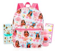 Moana Backpack for Girls - Bundle with 16” Disney Backpack with Water Bottle, Stickers, More | Moana School Bag Set for Girls, Toddlers