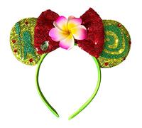 Moana Tafiti Flower Sequin Minnie Mouse Ears Inspired Alice Headband With Big 5" Red Sequin Top Bow Girls Handmade