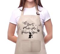 Moanlor Art Funny Apron for Women- Adjustable Apron with 2 Pockets for Baking cooking Apron for Mom Grandma, Off-white, Large