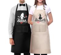 Moanlor Art Funny Couple Aprons Set for Cooking-Couple Gifts-Engagement Anniversary Hostess Home Gifts for Couples, Beauty/Beast, XL