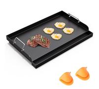 MOASKER Universal Nonstick Cast Iron Griddle for Gas & Charcoal Grills & Stove Top, Thickened 25" x 16" Flat Top Grill Griddle Plate with Extra High Sidewalls, Grease Groove & Handles, for Camping