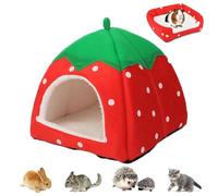 MOAZIFI Cuddly Bag, Guinea Pig House, Washable Guinea Pig Accessories, Rabbit Accessories, Cuddly Winter Rabbit House, Rat Accessories for Dwarf Rabbit/Chinchilla/Hamster (Strawberries)