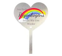 MOAZIFI Heart Grave Decoration Weatherproof with Rainbow, Stainless Steel Grave Stone with Engraving, Grave Decoration for Urn Grave and Cemetery, Garden Memorial Decoration, At the End of the Rainbow