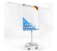 MOB Flipchart Stand Whiteboard Mobile with Wheels Stand 73 x 105 cm Height Adjustable up to 210 cm Writeable Dry Wipe Magnetic Flip Chart with Magnetic Board Rollable & Side Arms Shark
