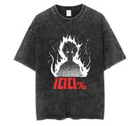 Mob Psycho 100 T Shirts Anime Manga Tshirt Mob Reigen Arataka Washed Vintage Cosplay Shirt Summer Casual Short Sleeve Tee Tops Men Women