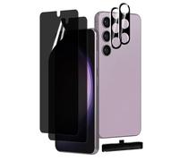 MOBDIK 2+2 Pack Privacy Screen Protector for Samsung Galaxy S23 Plus, 6.6 Inch with Tempered Glass Camera Lens Protector, Anti-Spy Flexible TPU Film, Easy Installation