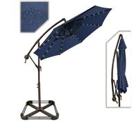 Mobeneno 3M Solar LED Garden Parasol with Base, Cantilever Patio Umbrella