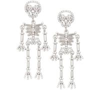 Mobestech 1 Pair Halloween Skeleton Skull Earrings for Women Gothic Dangle Design Alloy Earrings with Silver Color Suitable for Everyday and Halloween Accessories