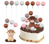 Mobestech 1 Set Highland Cow Cake Toppers with Foam Balls for Birthday Parties Cupcake Decorations and Festive Celebrations Eye Catching Animal Cake Decor