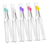 Mobestech 10 Pcs Silicone Lip Brush with Transparent Plastic Handles and Lids Reusable Washable Applicators for Even Lip Gloss Eyeshadow and Application
