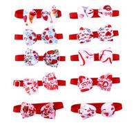 Mobestech 10pcs Valentine's Day Pet Bow Ties Mixed Pattern Dog Collar Cat Collar Heart Shape Pet Neck Chains for Couples Random Style