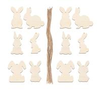 Mobestech 12pcs Wood Bunny Cutouts Bunny Unfinished Cutouts Wooden Easter Hanging Ornaments Rabbit-Shaped Khaki Color No Burr Double Blank Side for DIY Painting Easter Painting Fun