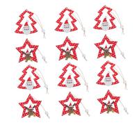 Mobestech 12pcs Wooden Christmas Star Ornaments Rustic Holiday Tree Decorations Lightweight Xmas Village for Indoor Outdoor Winter Party Festive Hanging Supplies